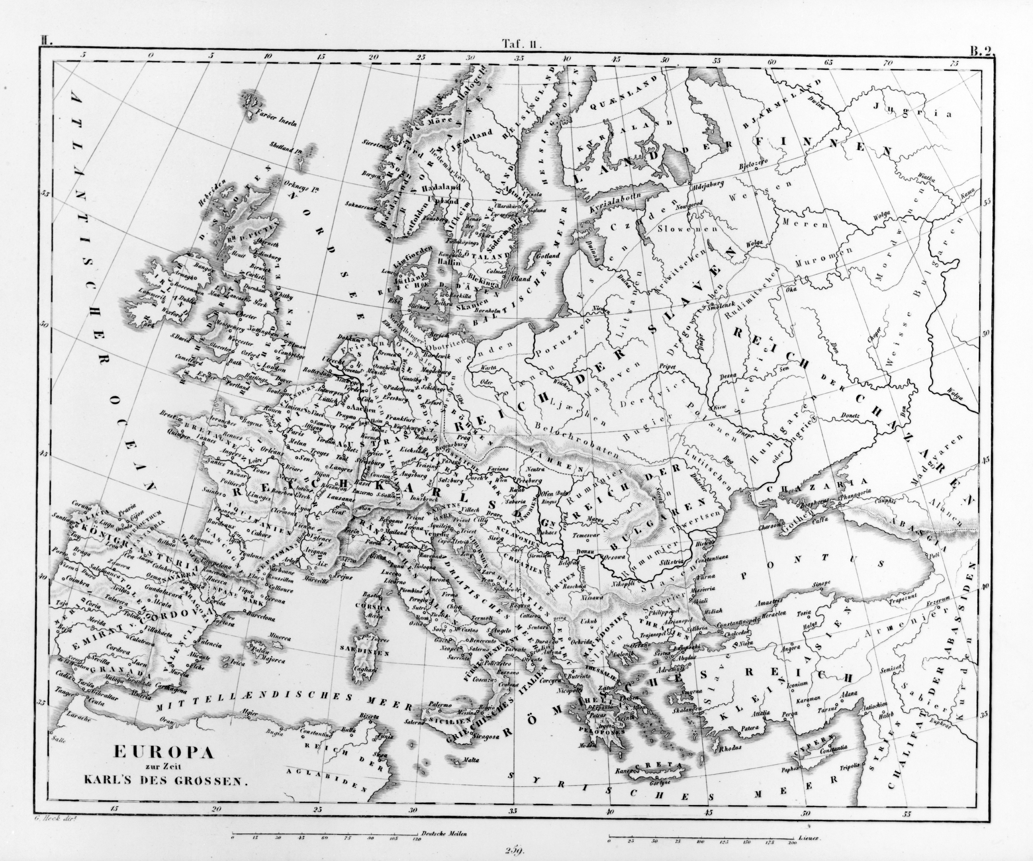 Большая подробная старинная карта Европы 1851 г
